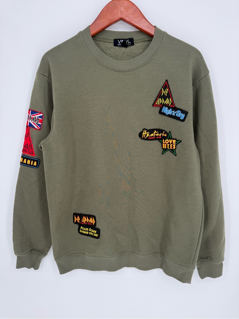 Def Leppard Hysteria Patch Sweatshirt Olive Green Size S